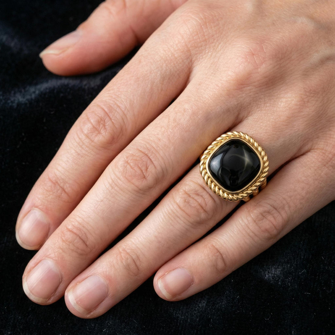 rope twist signet ring with black onyx in sterling silver, photo 6