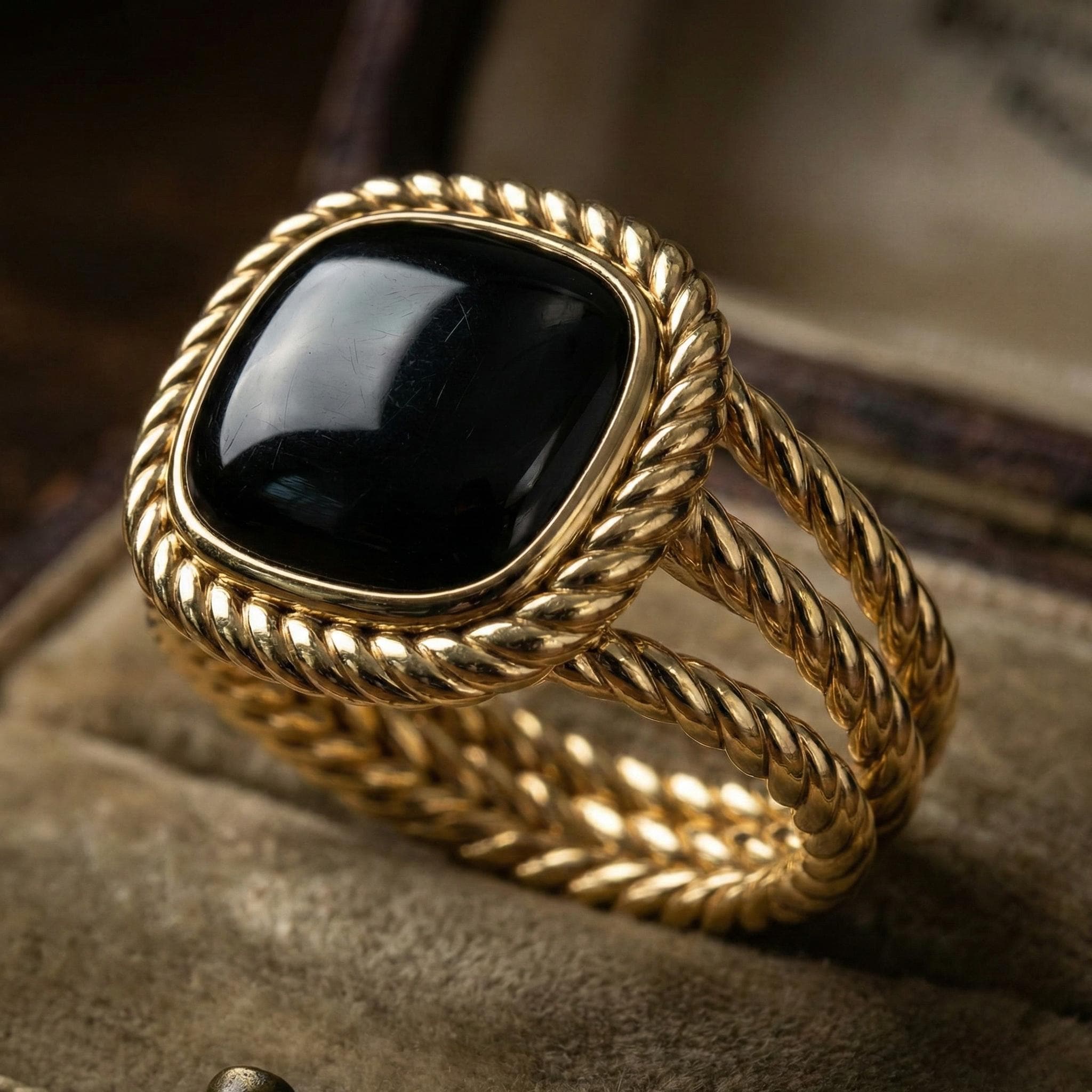 rope twist signet ring with black onyx in sterling silver, photo 2