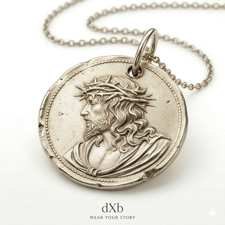 platinum religious medallion, coin style pendant