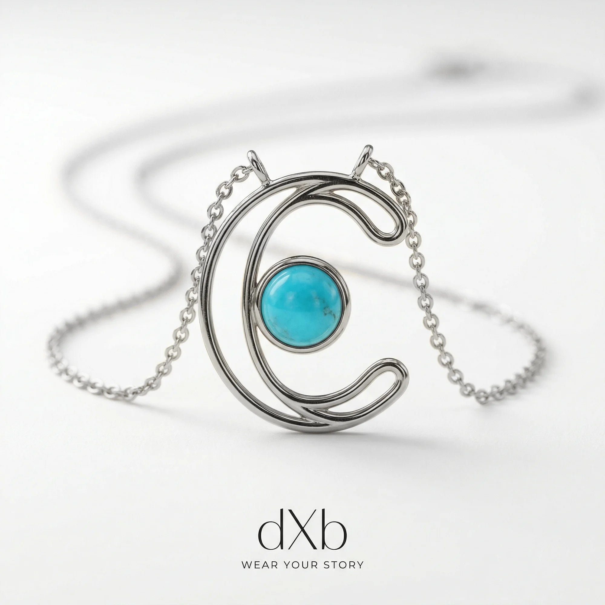 platinum Turquoise Round Initial, Letter C, Modern pendant