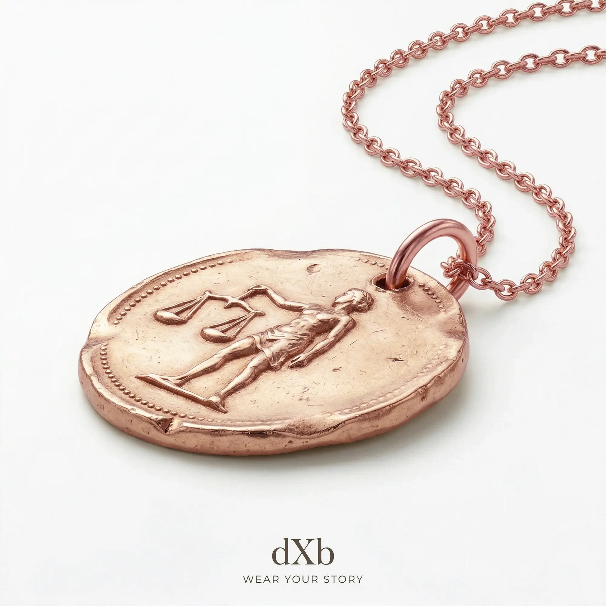 14k rose gold Libra zodiac coin pendant