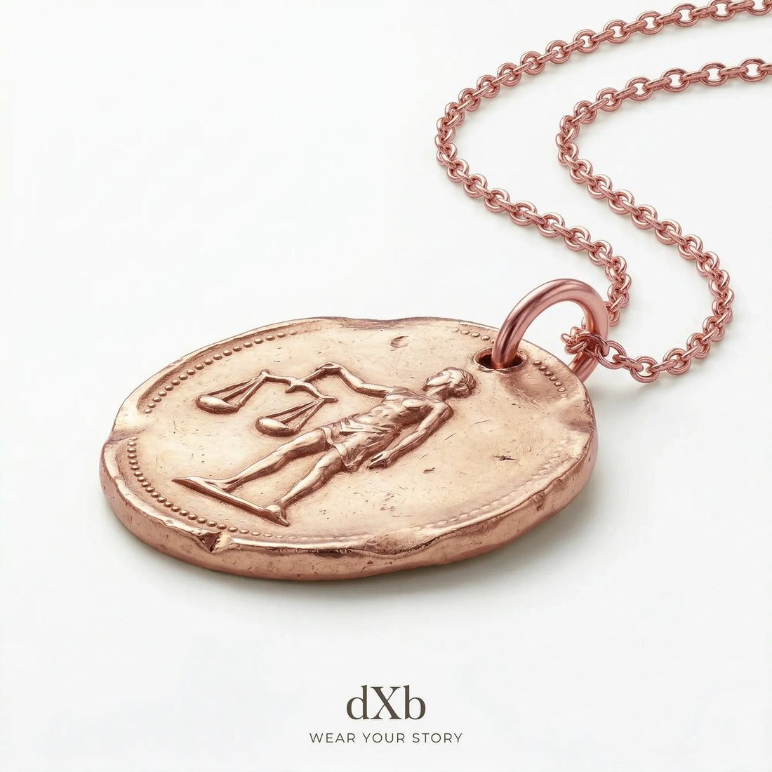 14k rose gold Libra zodiac coin pendant