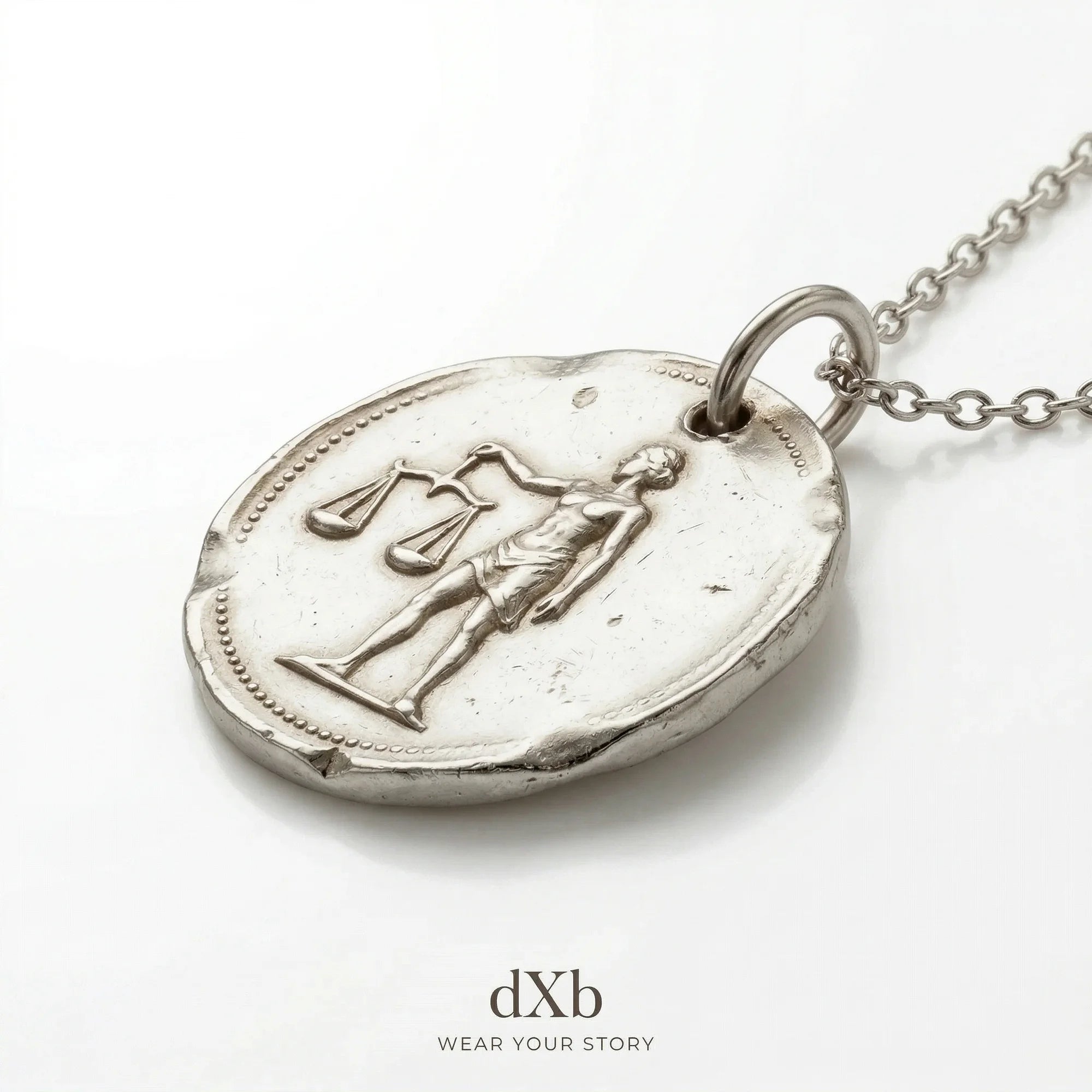 14k white gold Libra zodiac coin pendant