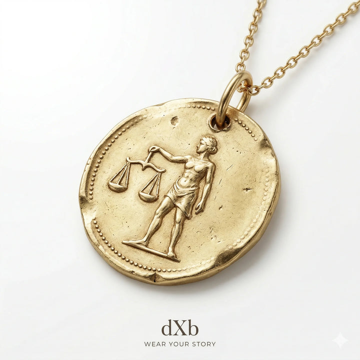 14k yellow gold Libra zodiac coin pendant