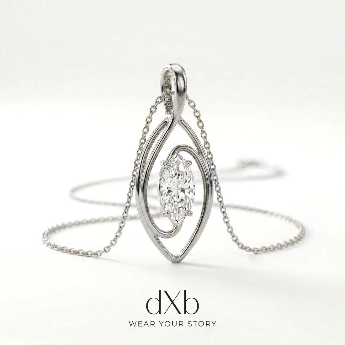 Marquise Swirl Pendant in 14k Gold White