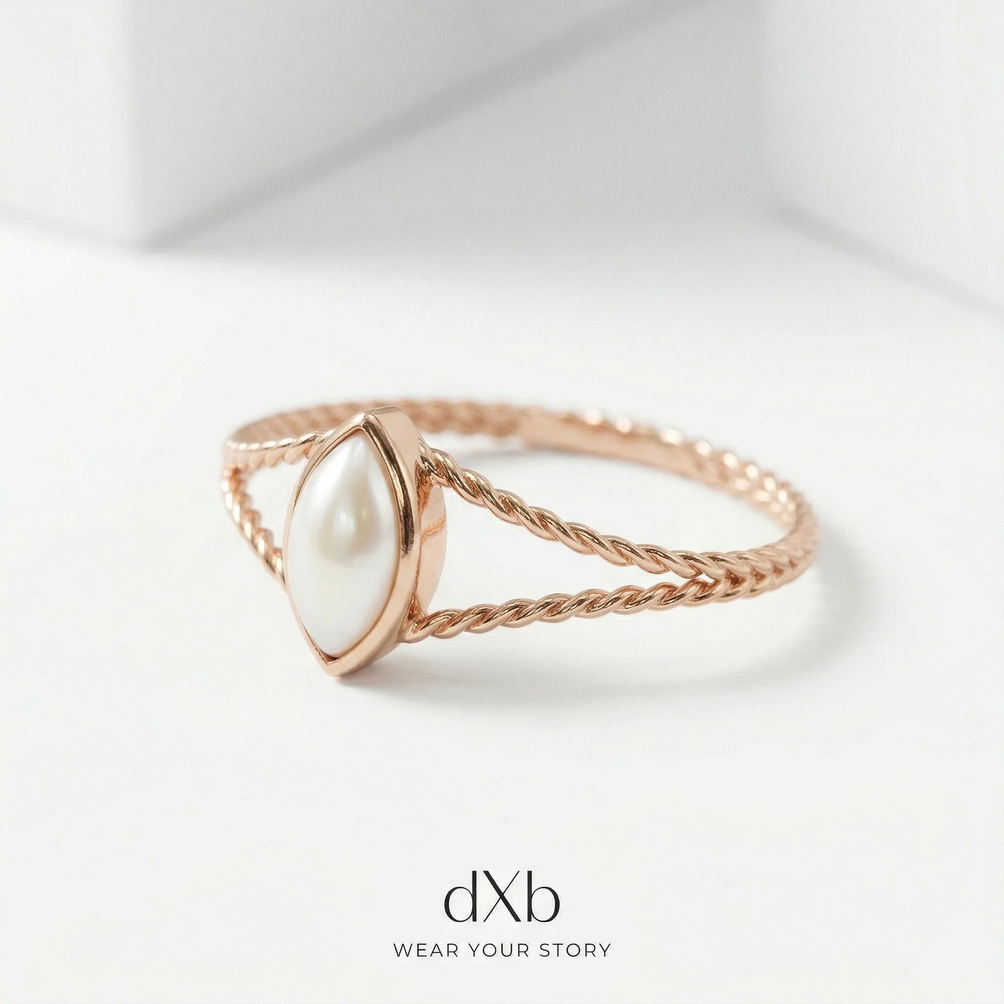 14k rose gold Marquise gemstone Marquise Twisted Rope Band ring