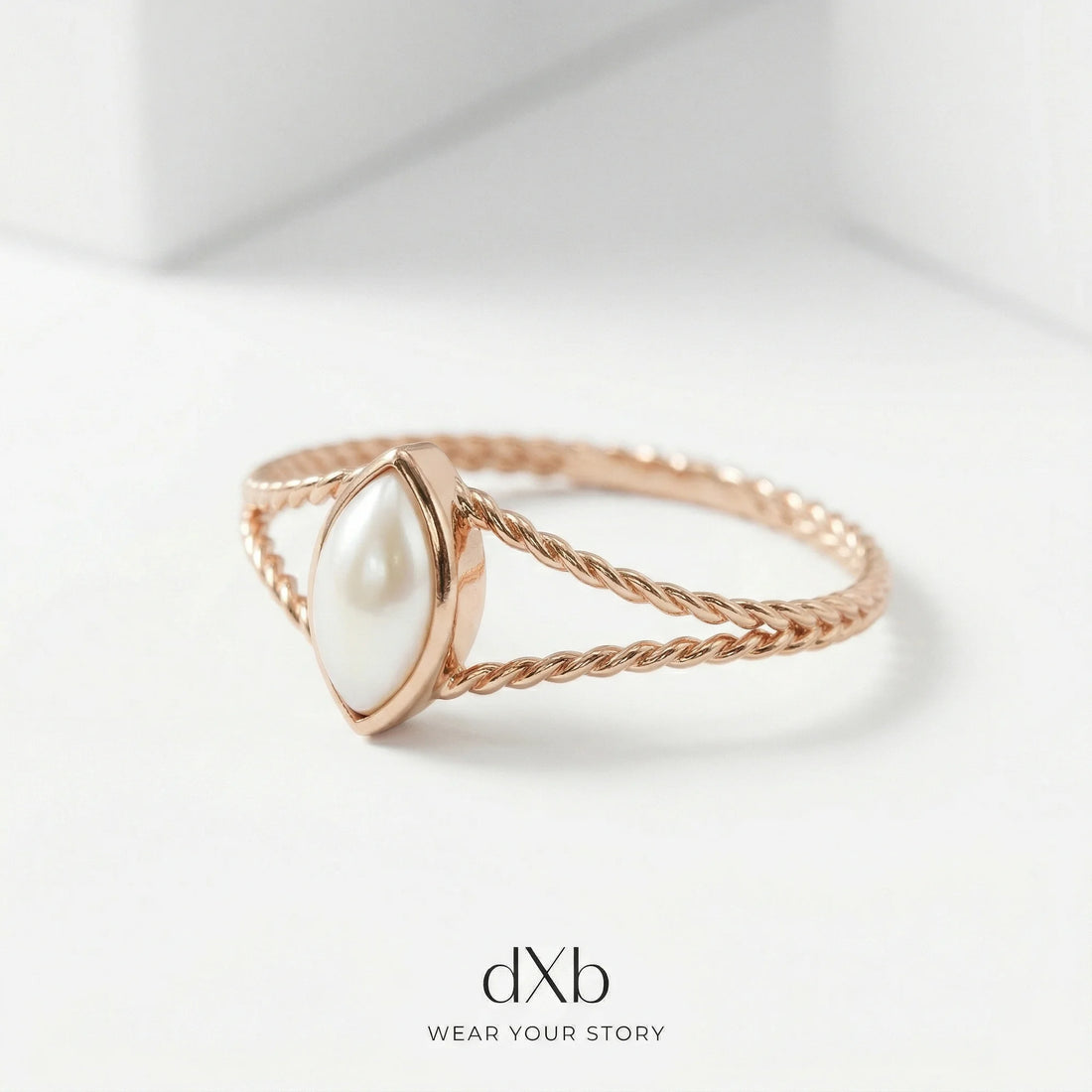 14k rose gold Marquise gemstone Marquise Twisted Rope Band ring
