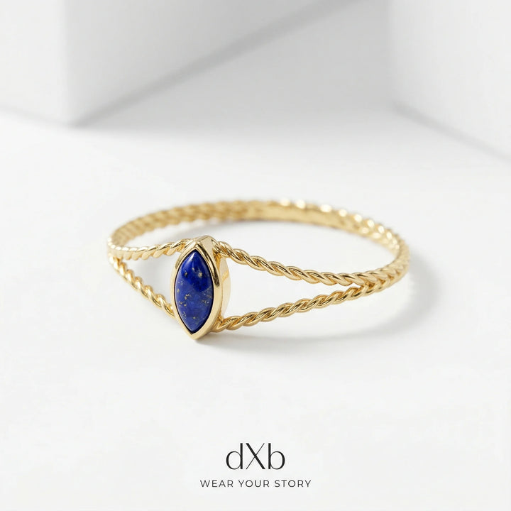 14k yellow gold Marquise gemstone Marquise Twisted Rope Band ring