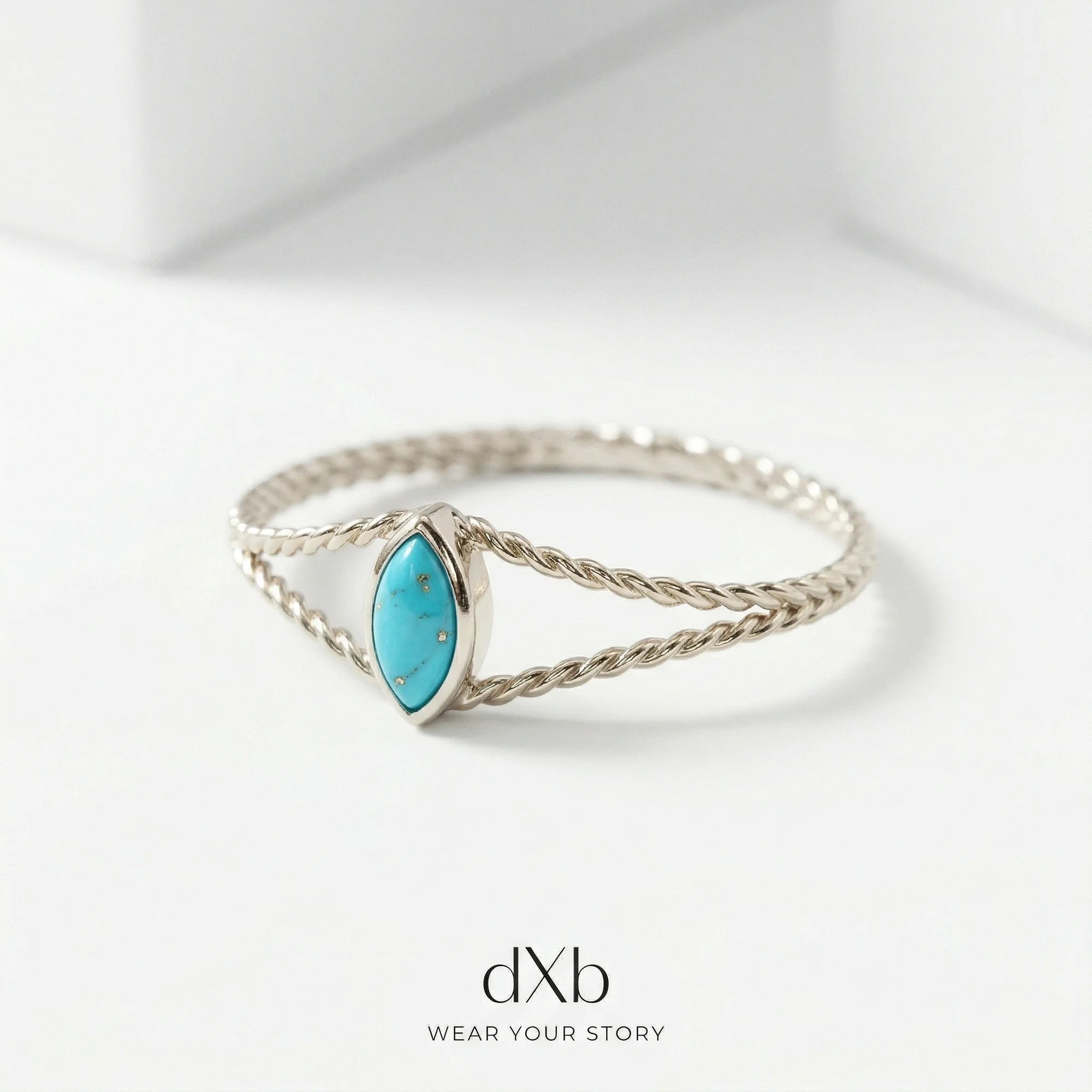 silver Marquise gemstone Marquise Twisted Rope Band ring