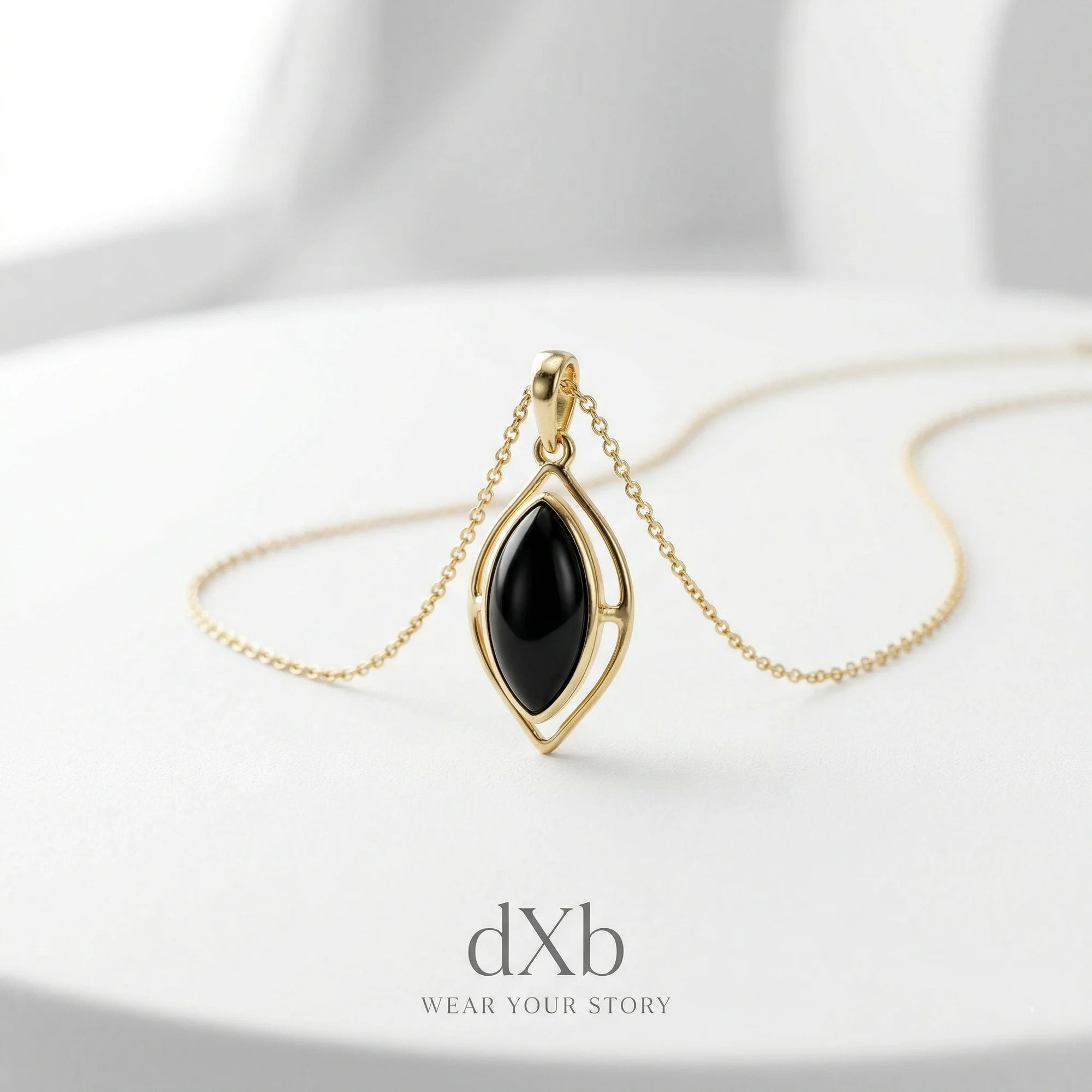 14k yellow gold Onyx marquise modern open frame pendant