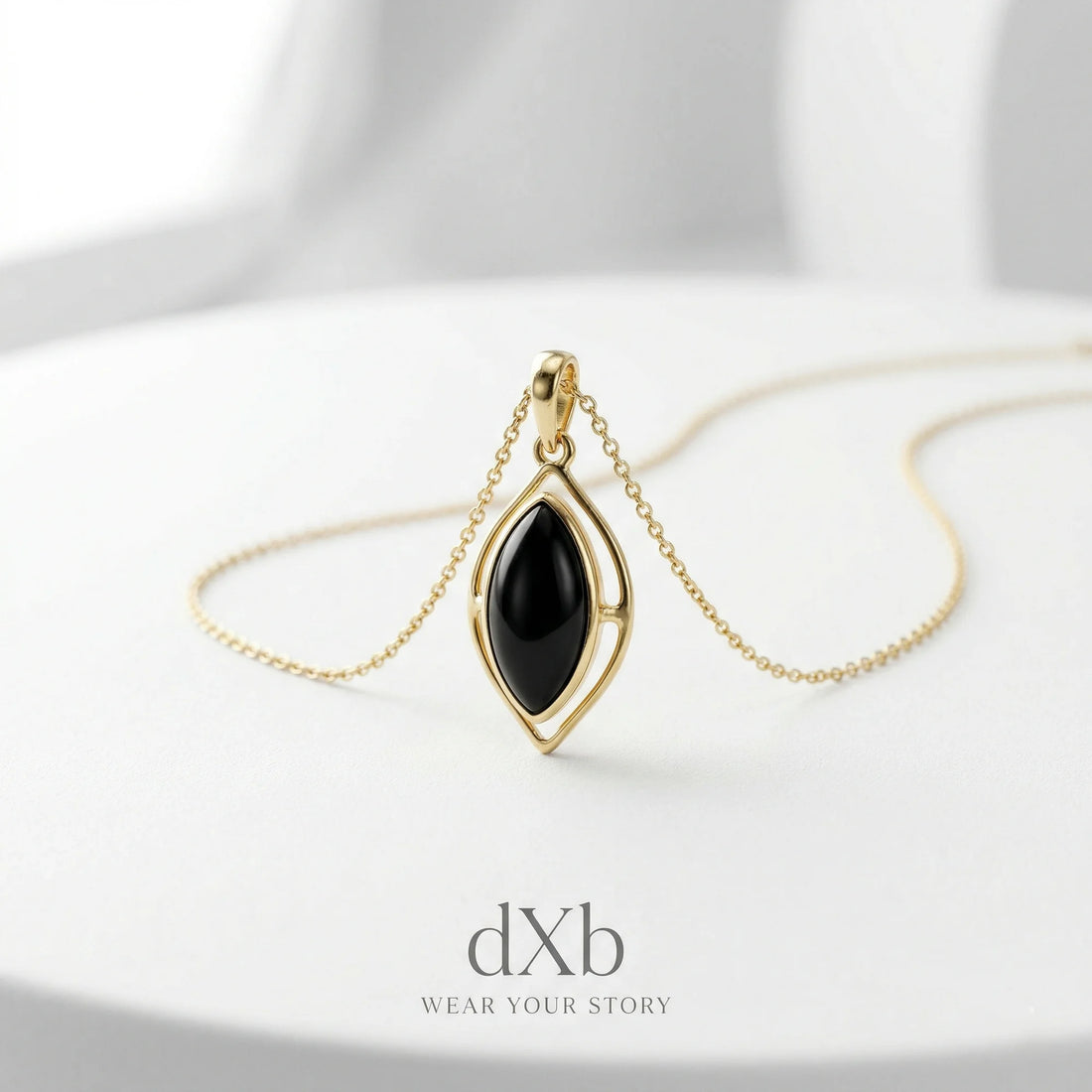 14k yellow gold Onyx marquise modern open frame pendant