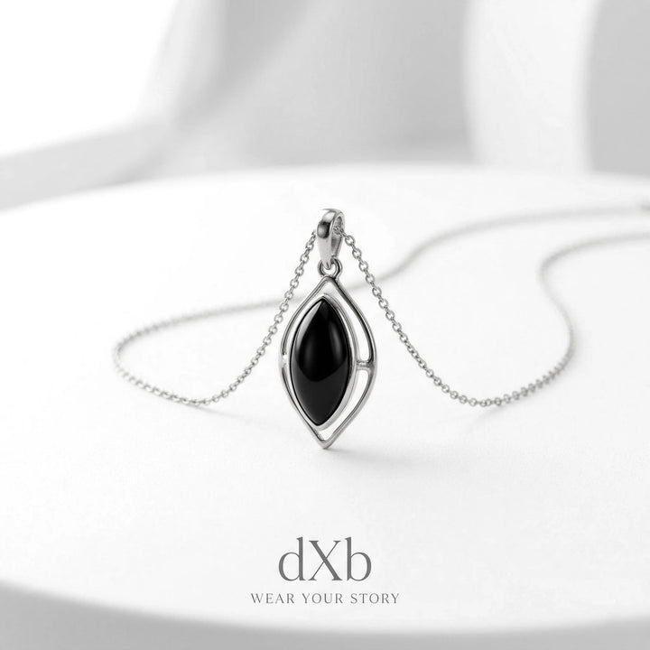 platinum Onyx marquise modern open frame pendant