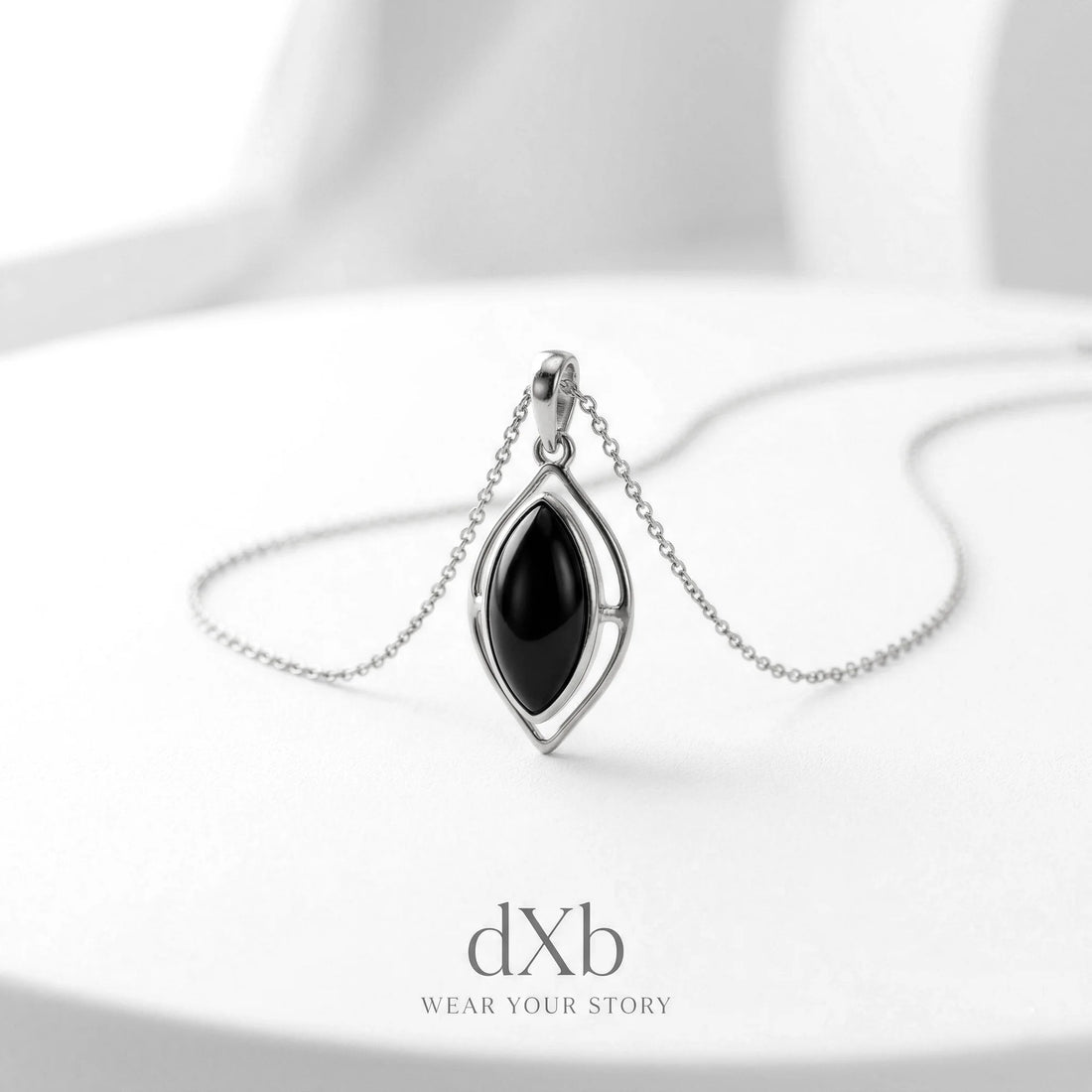 silver Onyx marquise modern open frame pendant