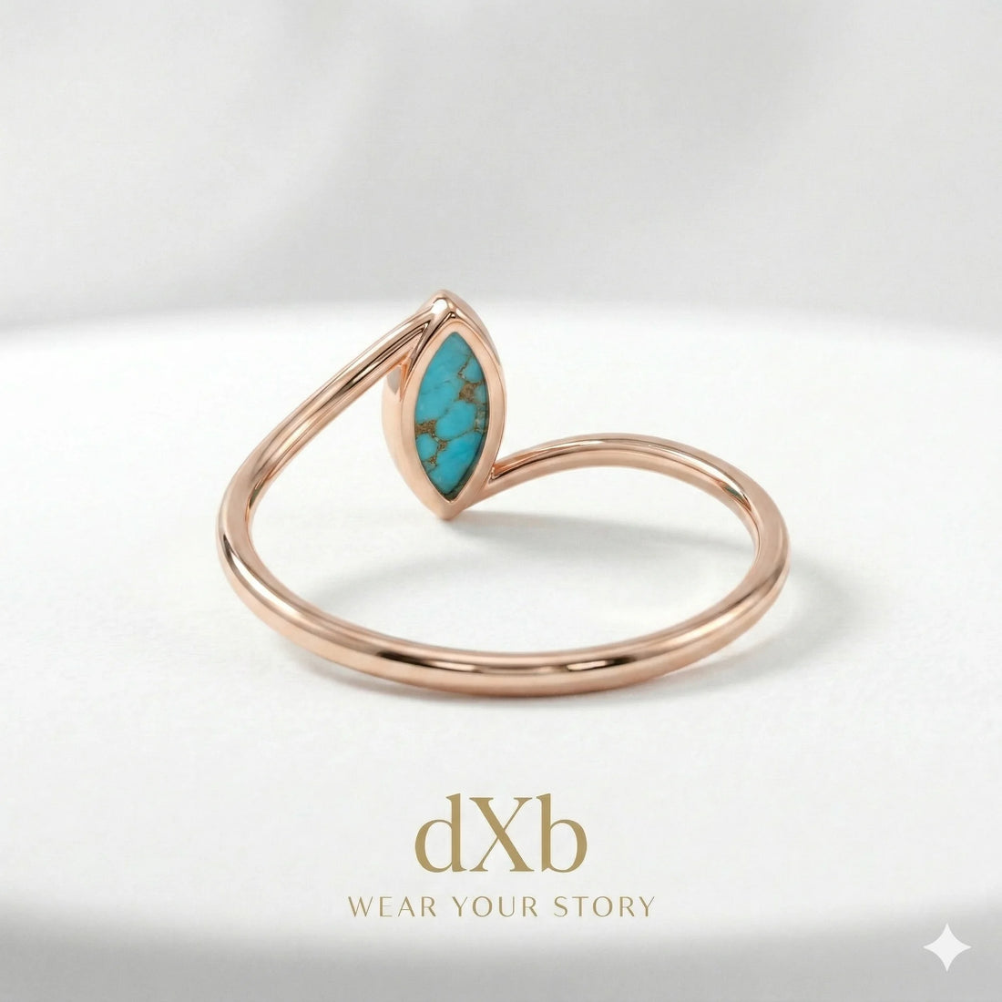 14k rose gold turquoise marquise minimalist bypass ring