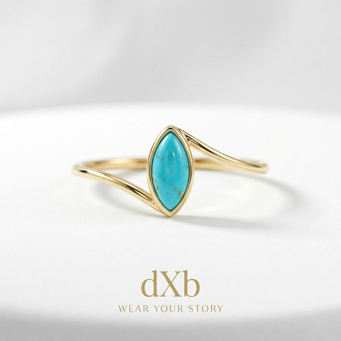 14k yellow gold turquoise marquise minimalist bypass ring