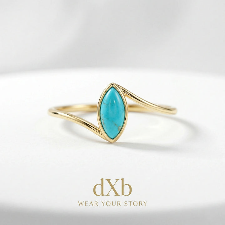 14k yellow gold turquoise marquise minimalist bypass ring