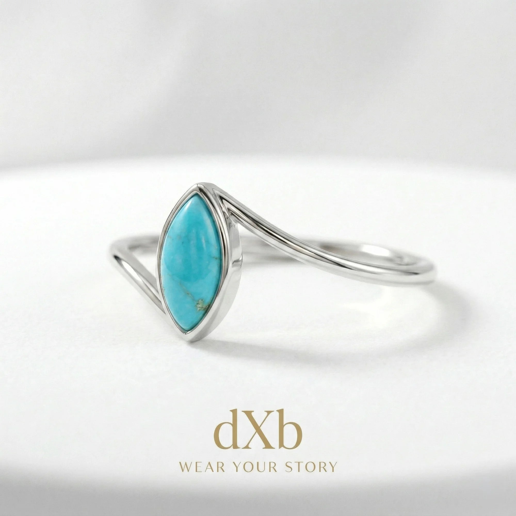 silver turquoise marquise minimalist bypass ring