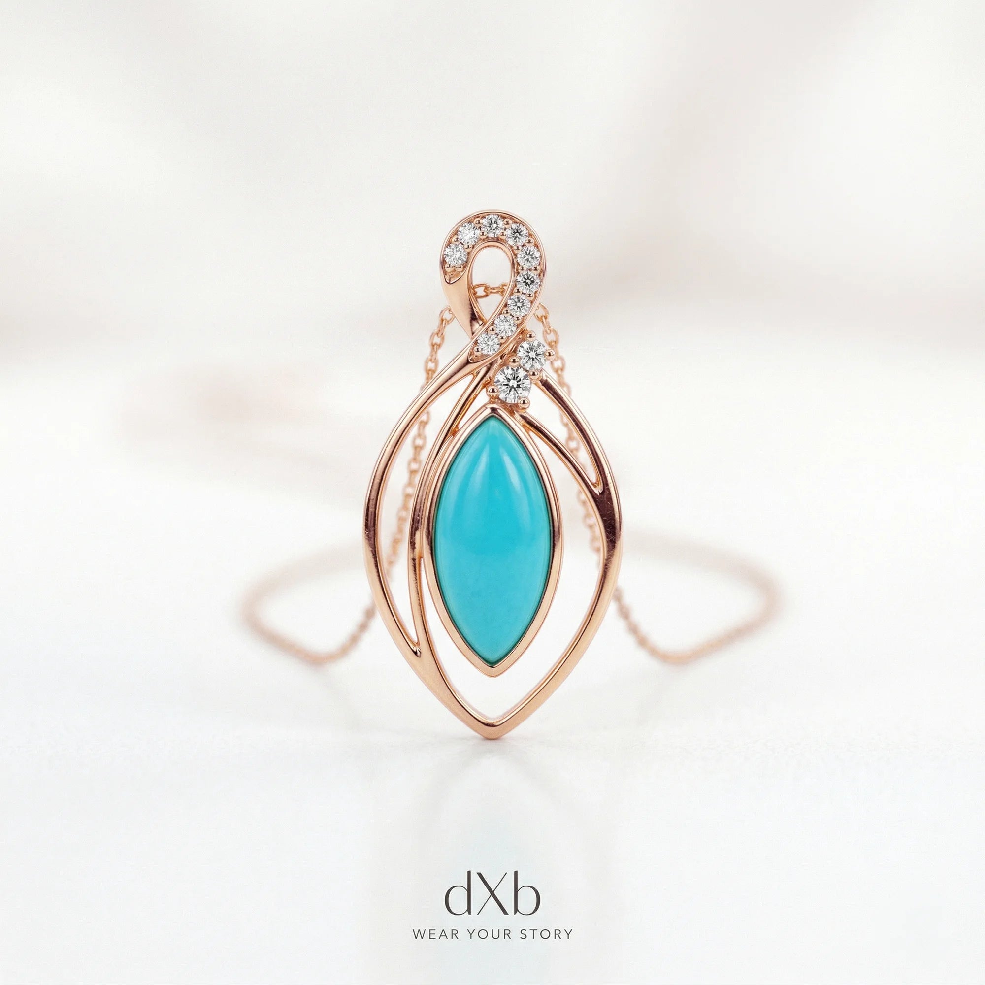 14k rose gold turquoise marquise abstract modern pendant