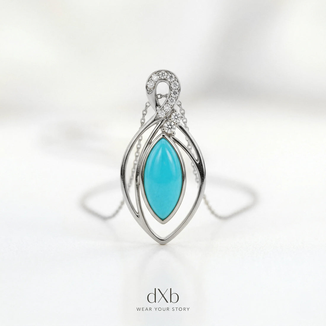 platinum turquoise marquise abstract modern pendant