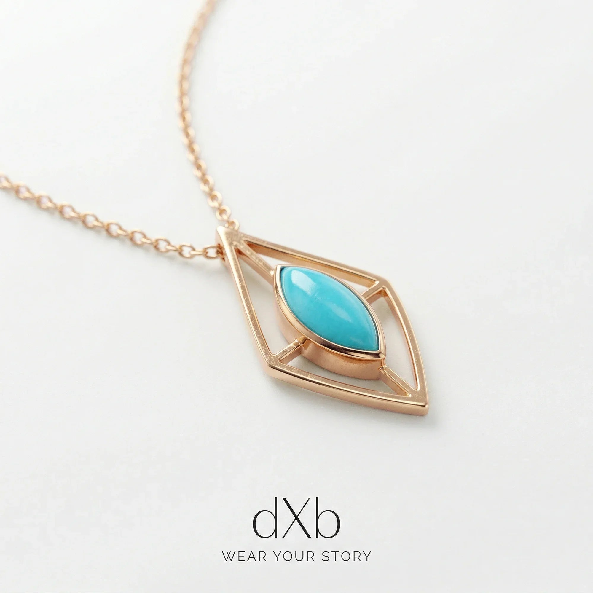 Marquise Turquoise Geometric Eye Pendant in 14k Gold Rose