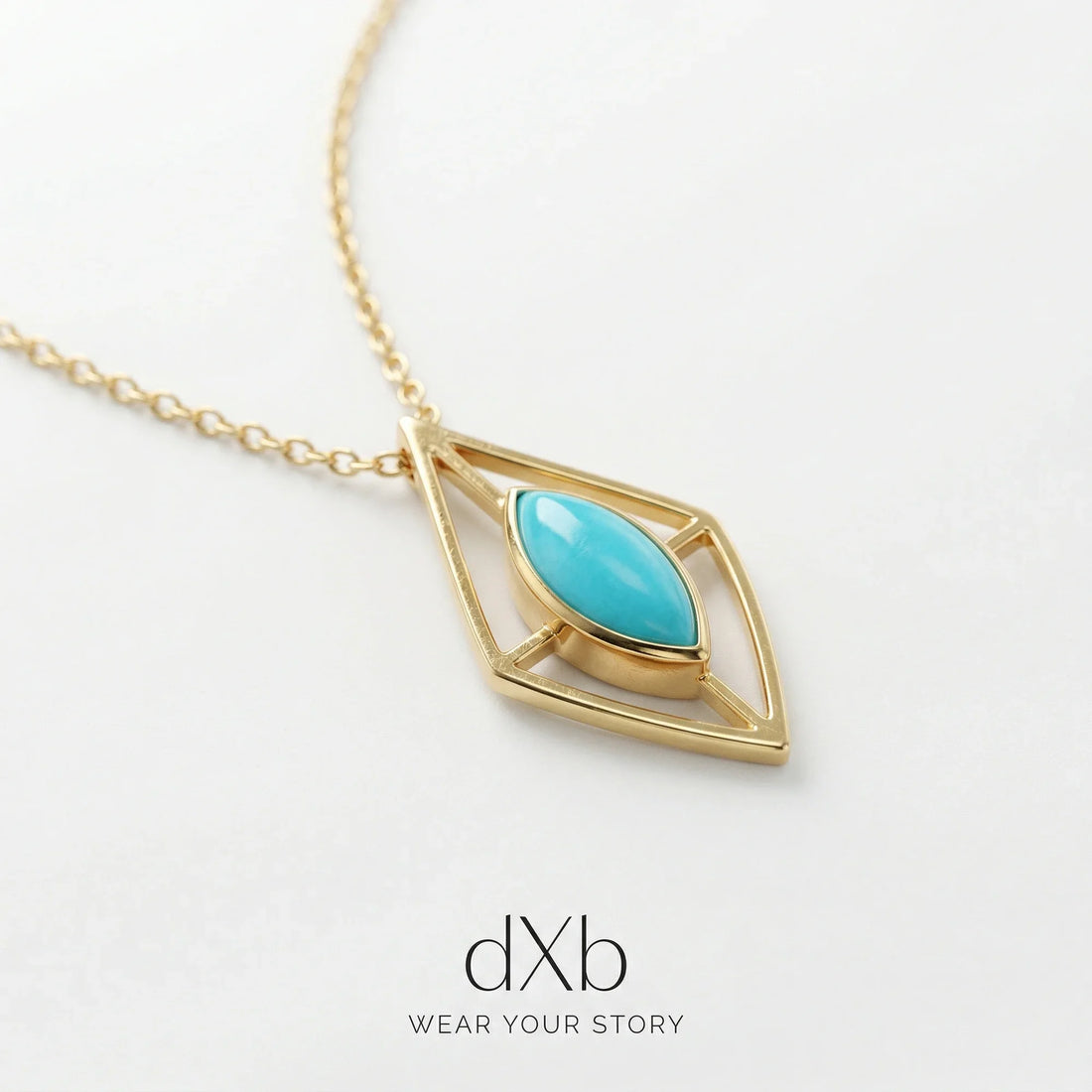 Marquise Turquoise Geometric Eye Pendant in 14k Gold Yellow