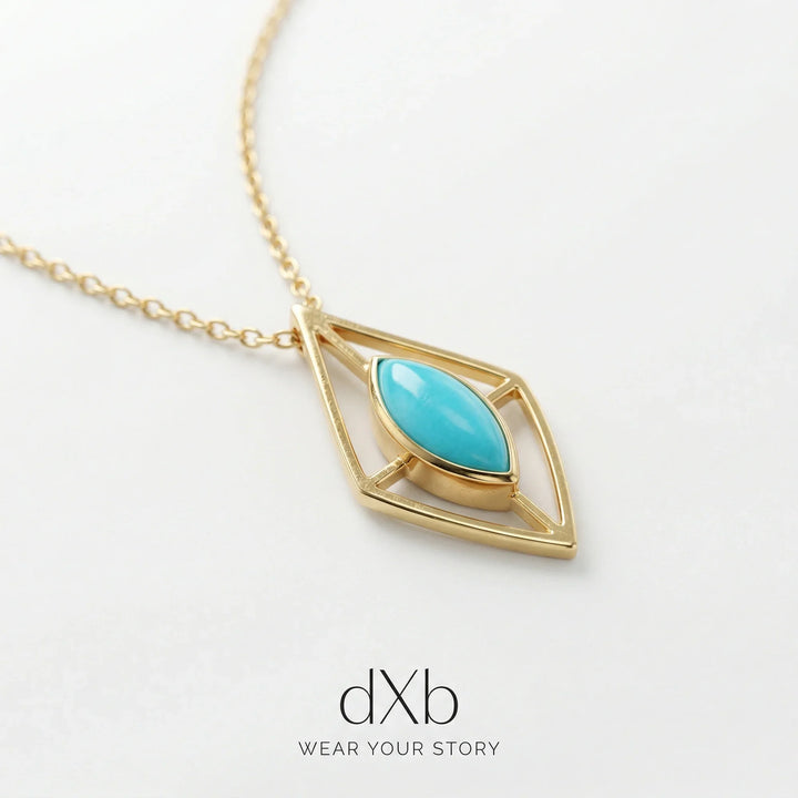 Marquise Turquoise Geometric Eye Pendant in 14k Gold Yellow
