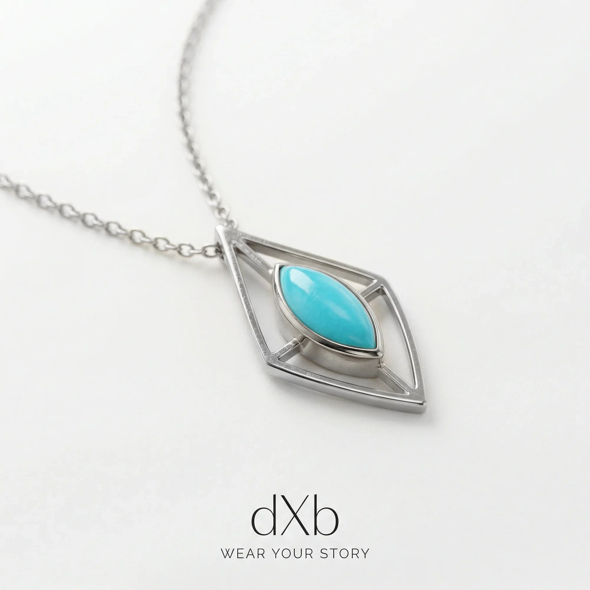 Marquise Turquoise Geometric Eye Pendant in Platinum
