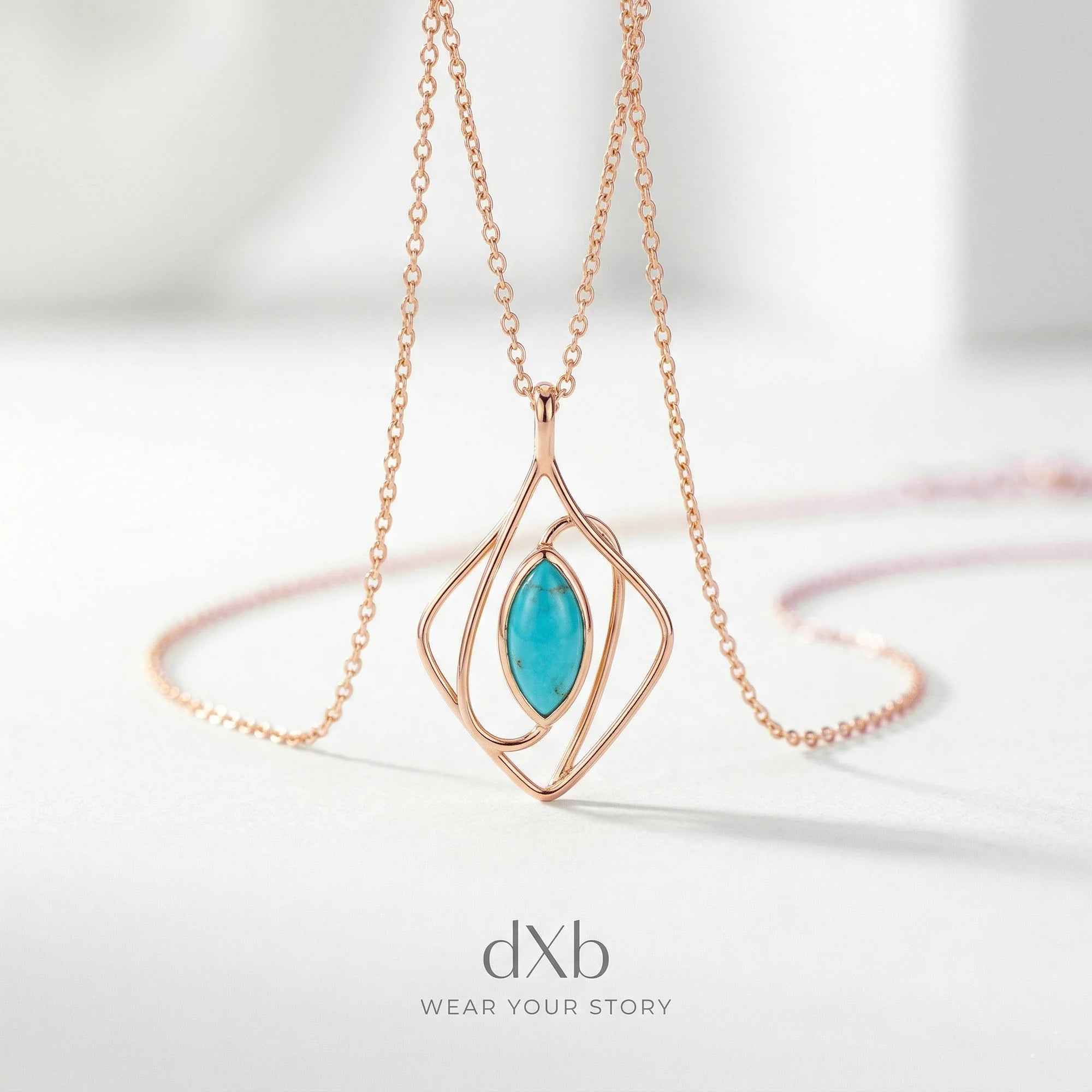 14k rose gold Turquoise Marquise Abstract Geometric pendant