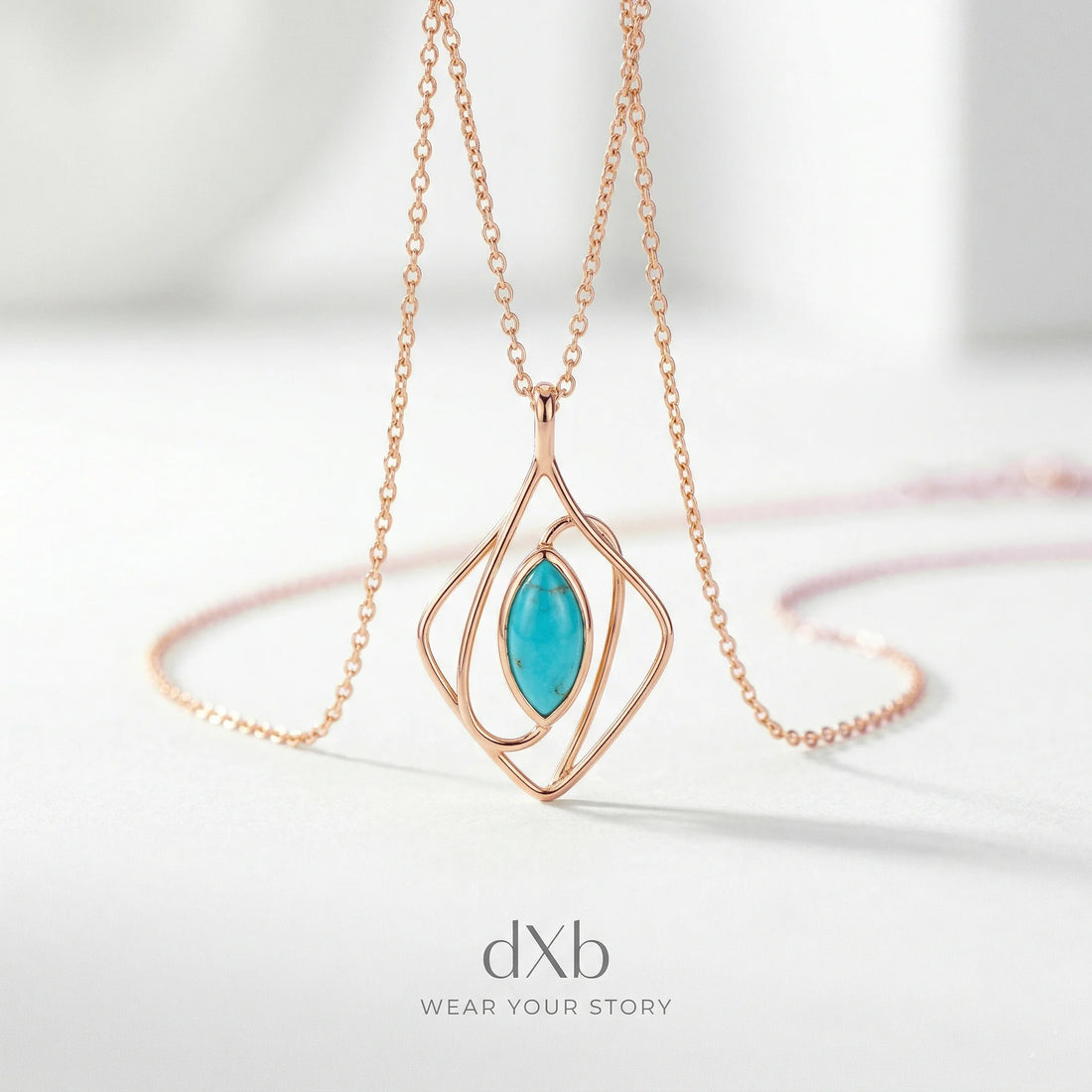 14k rose gold Turquoise Marquise Abstract Geometric pendant