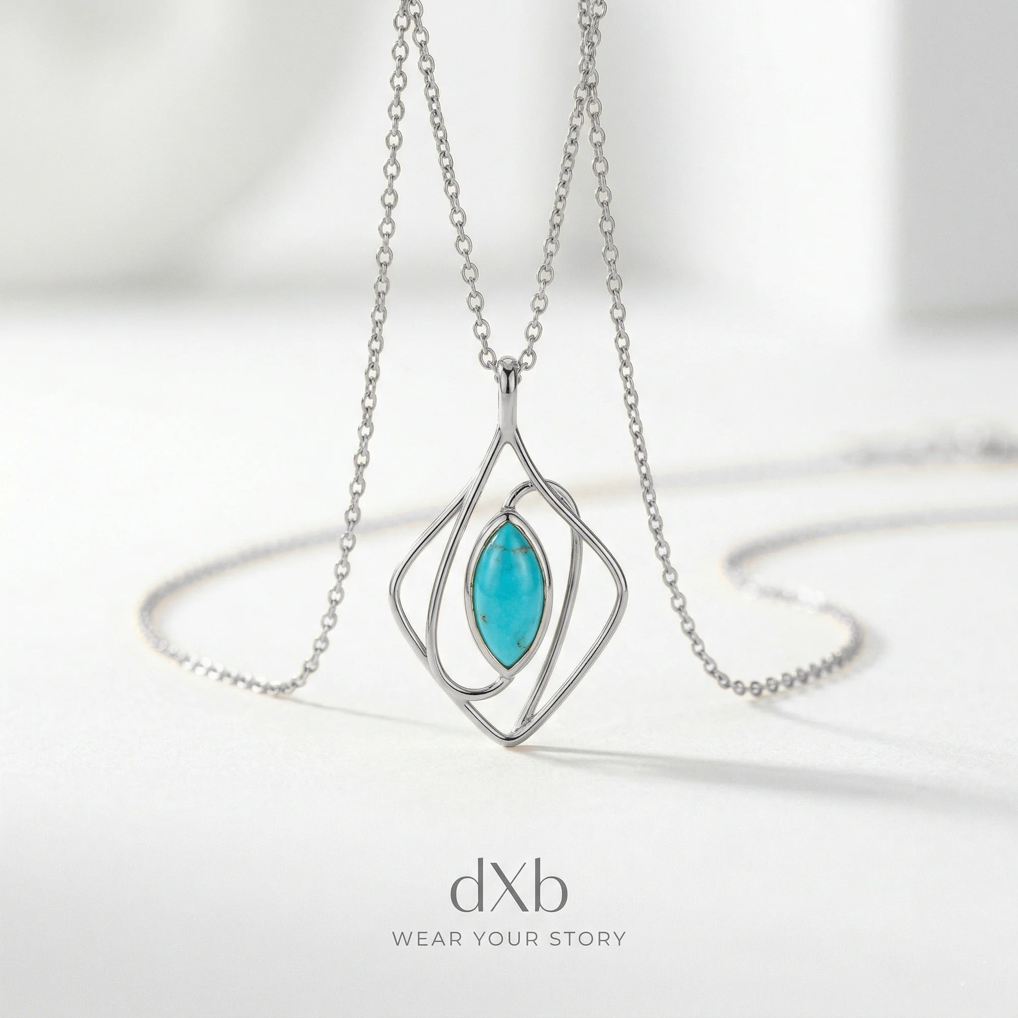 14k white gold Turquoise Marquise Abstract Geometric pendant