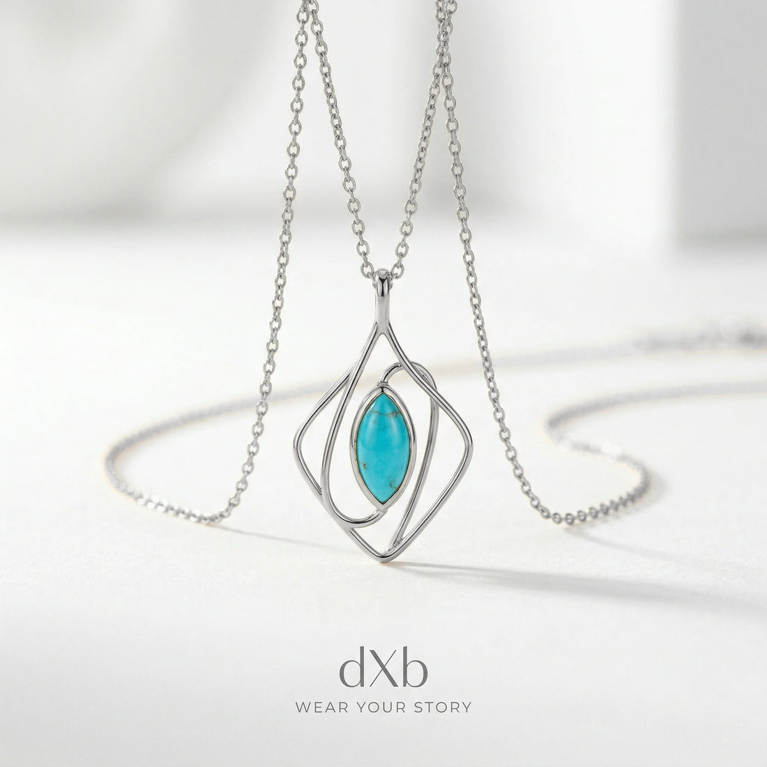 14k white gold Turquoise Marquise Abstract Geometric pendant
