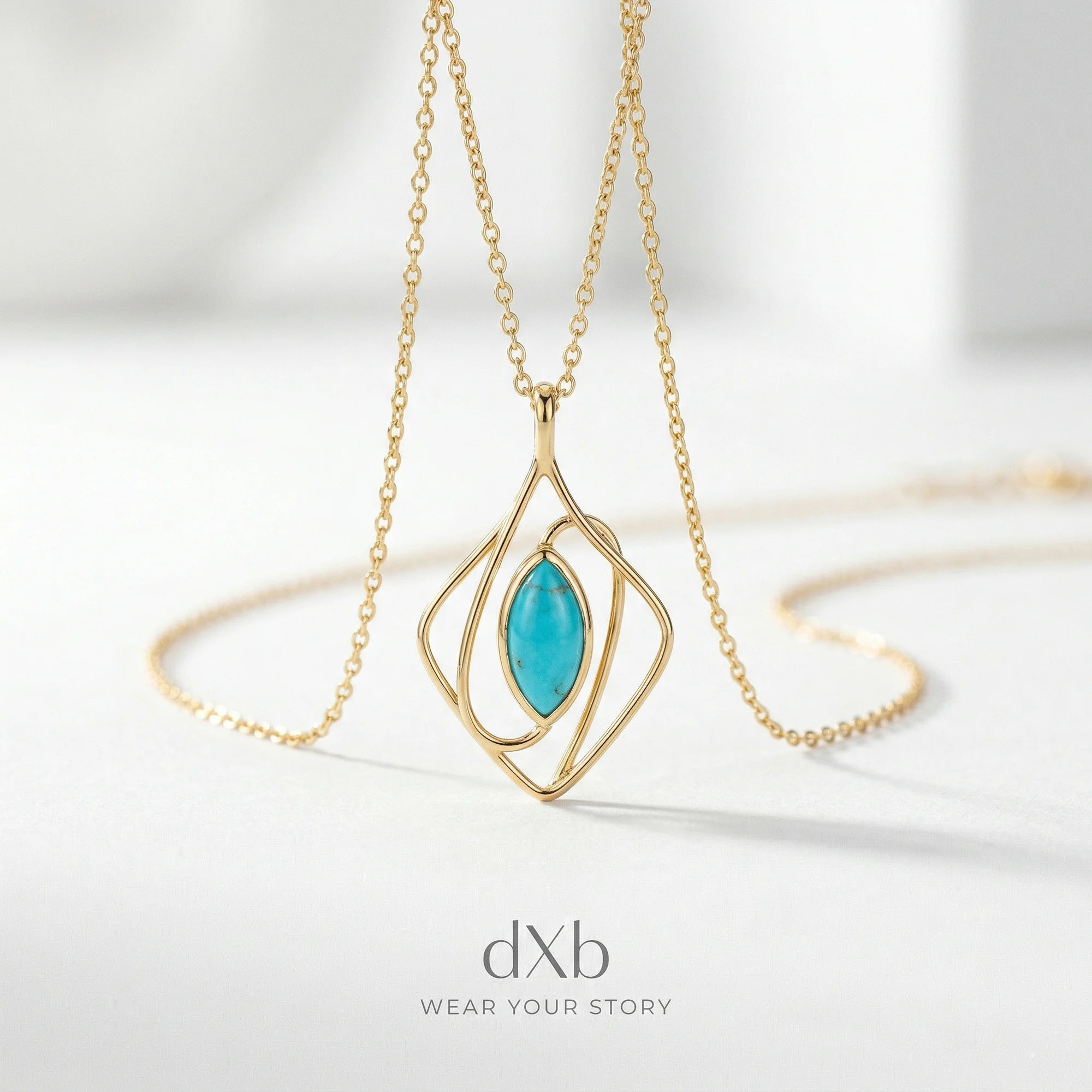 14k yellow gold Turquoise Marquise Abstract Geometric pendant