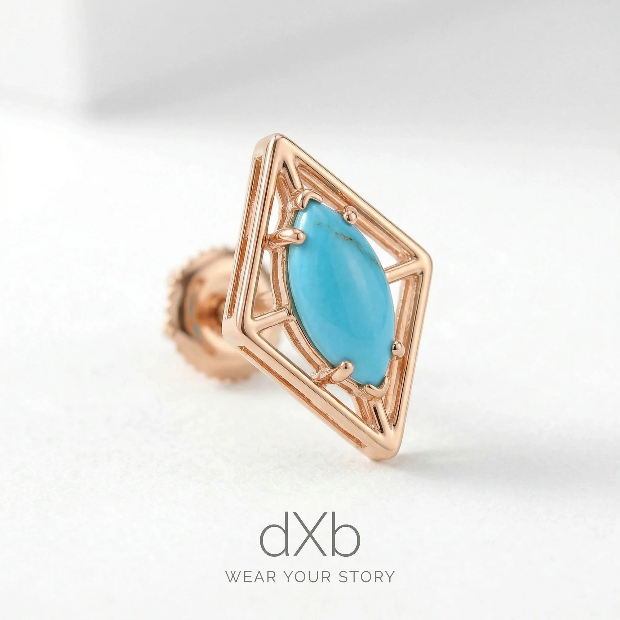 14k rose gold turquoise marquise geometric, modern earring