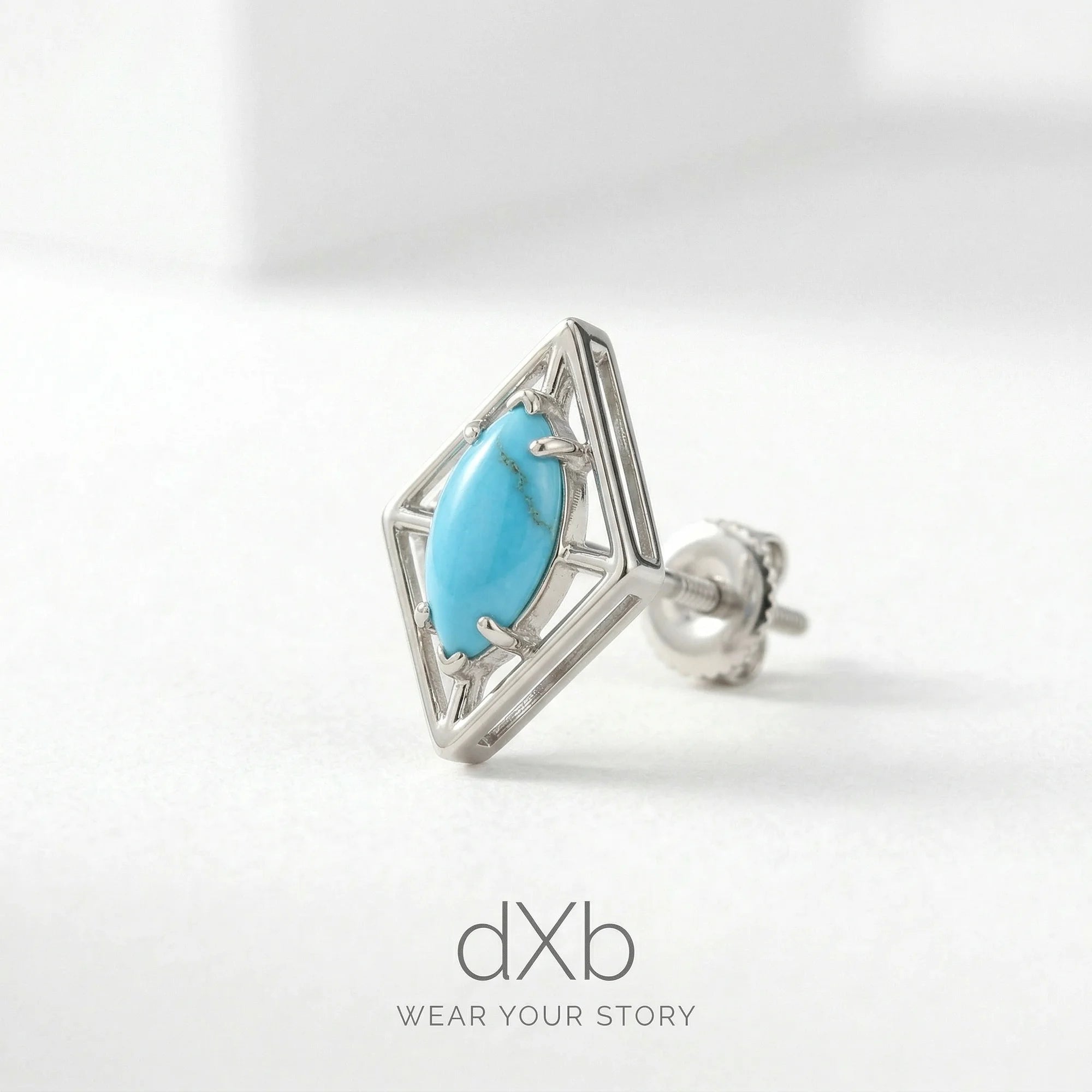 14k white gold turquoise marquise geometric, modern earring