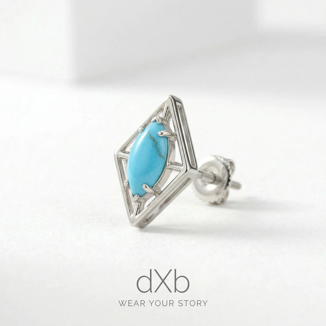 14k white gold turquoise marquise geometric, modern earring