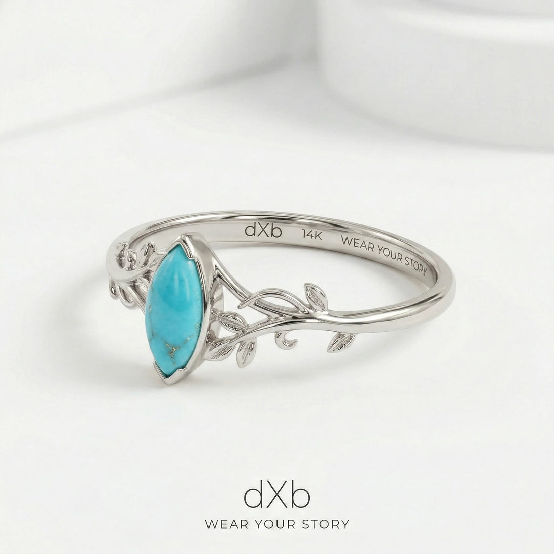 silver Turquoise Marquise Nature-inspired, Leaf, Vine ring