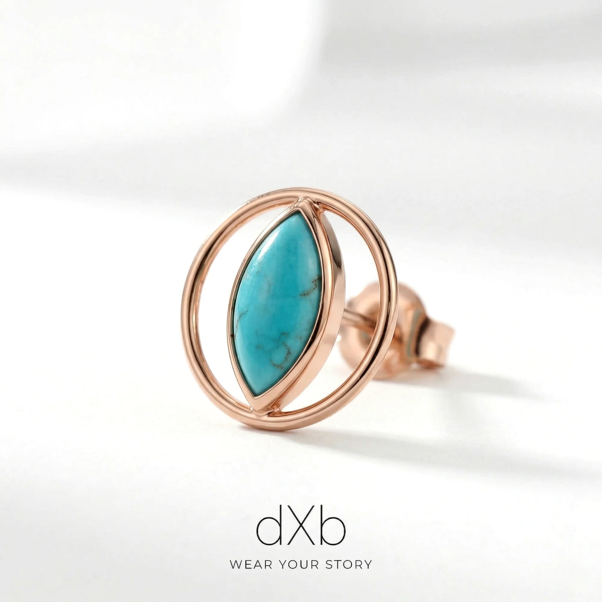 14k rose gold turquoise marquise Open Circle Geometric earring