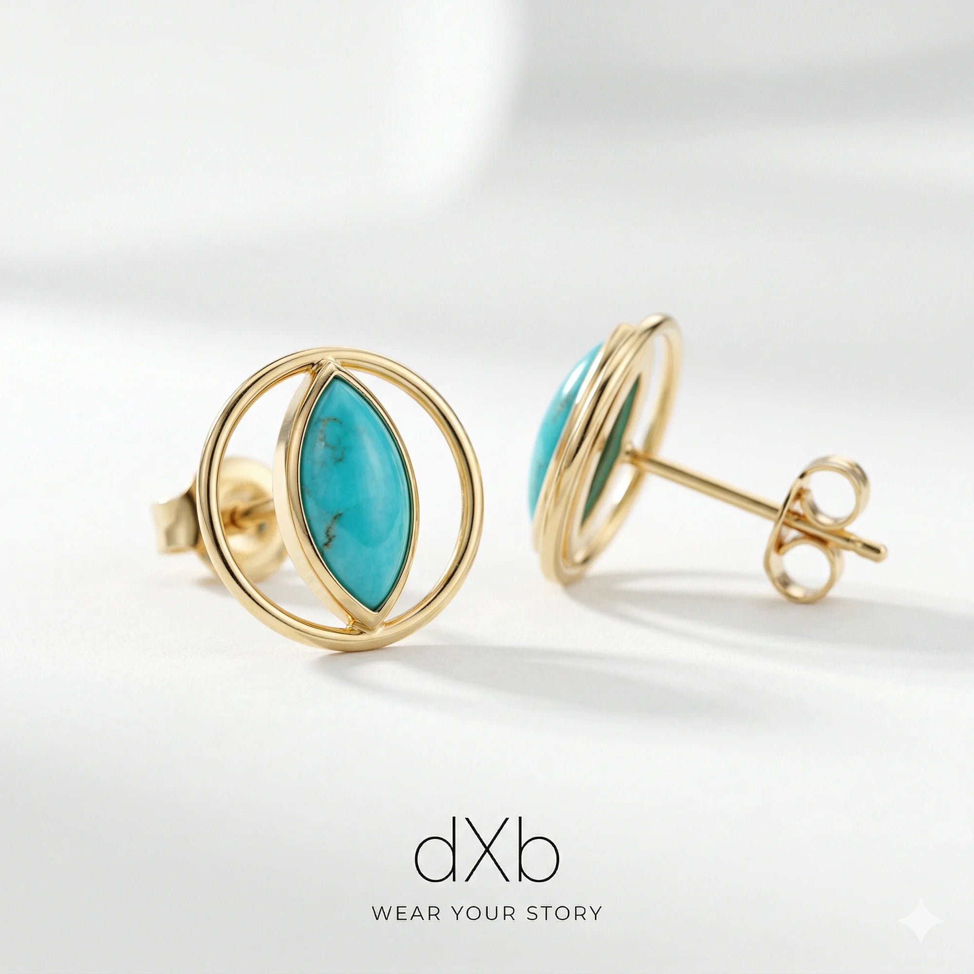 14k yellow gold turquoise marquise Open Circle Geometric earring