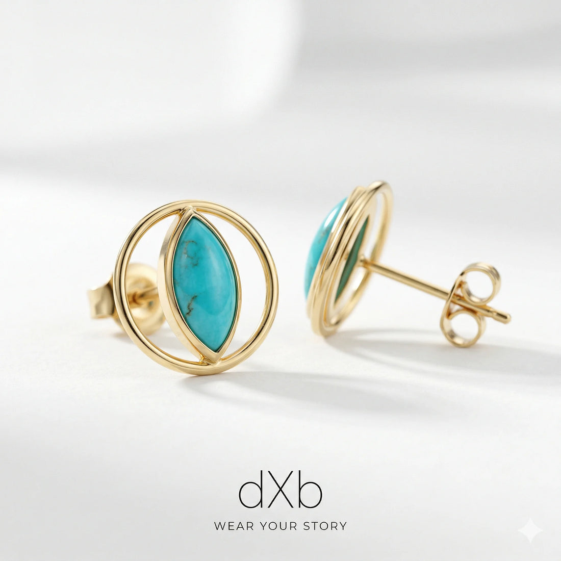 14k yellow gold turquoise marquise Open Circle Geometric earring
