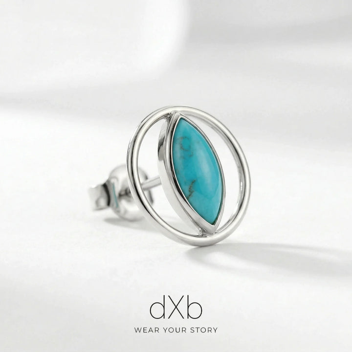 platinum turquoise marquise Open Circle Geometric earring