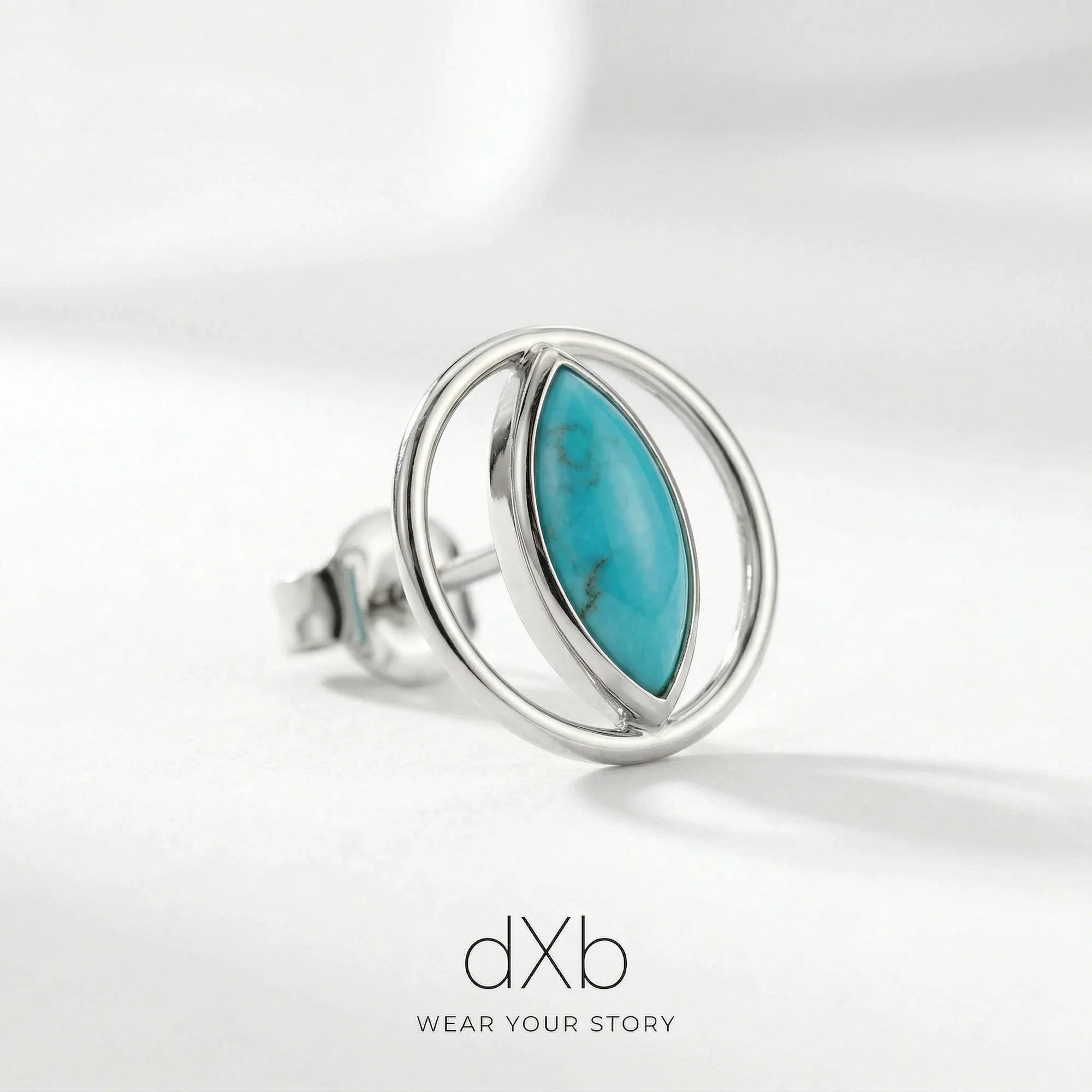 silver turquoise marquise Open Circle Geometric earring