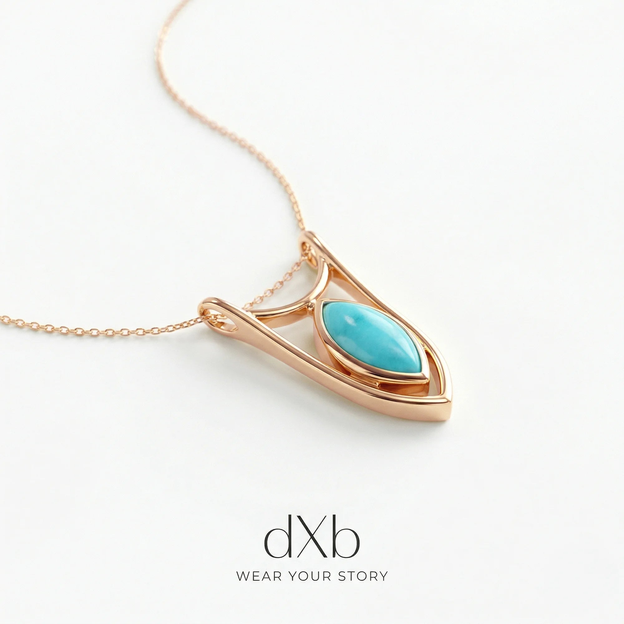 14k rose gold Turquoise Marquise Modern Geometric pendant