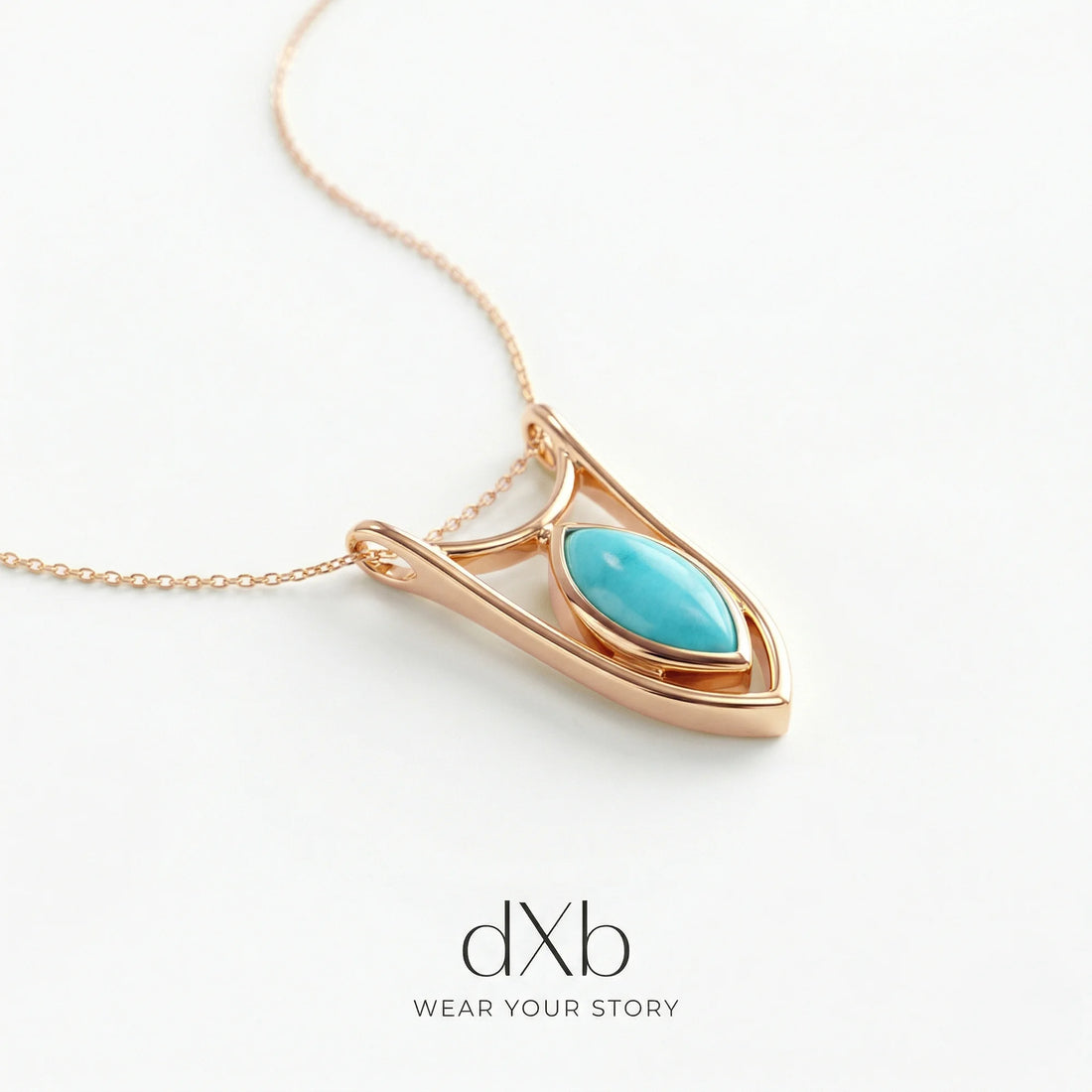 14k rose gold Turquoise Marquise Modern Geometric pendant