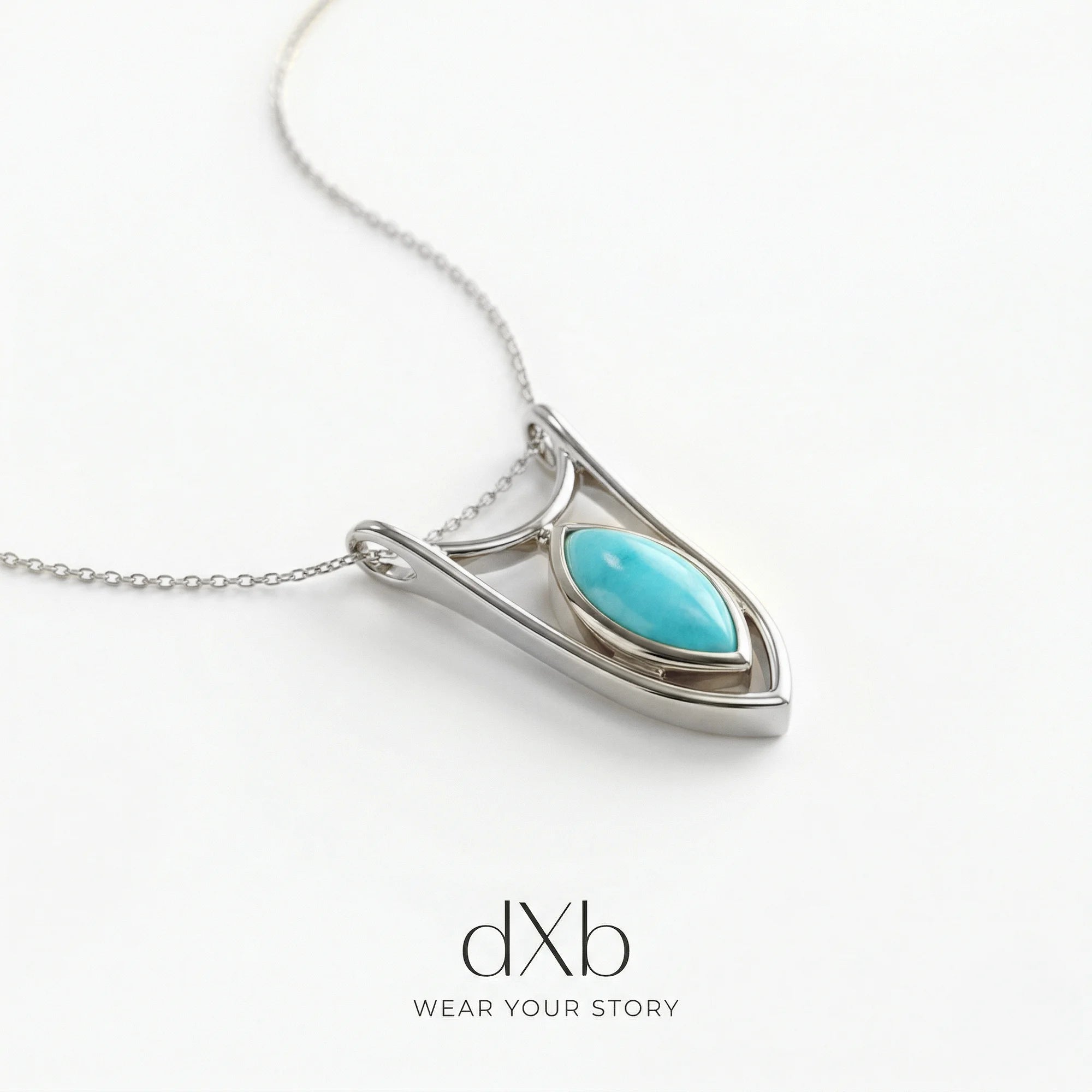 14k white gold Turquoise Marquise Modern Geometric pendant