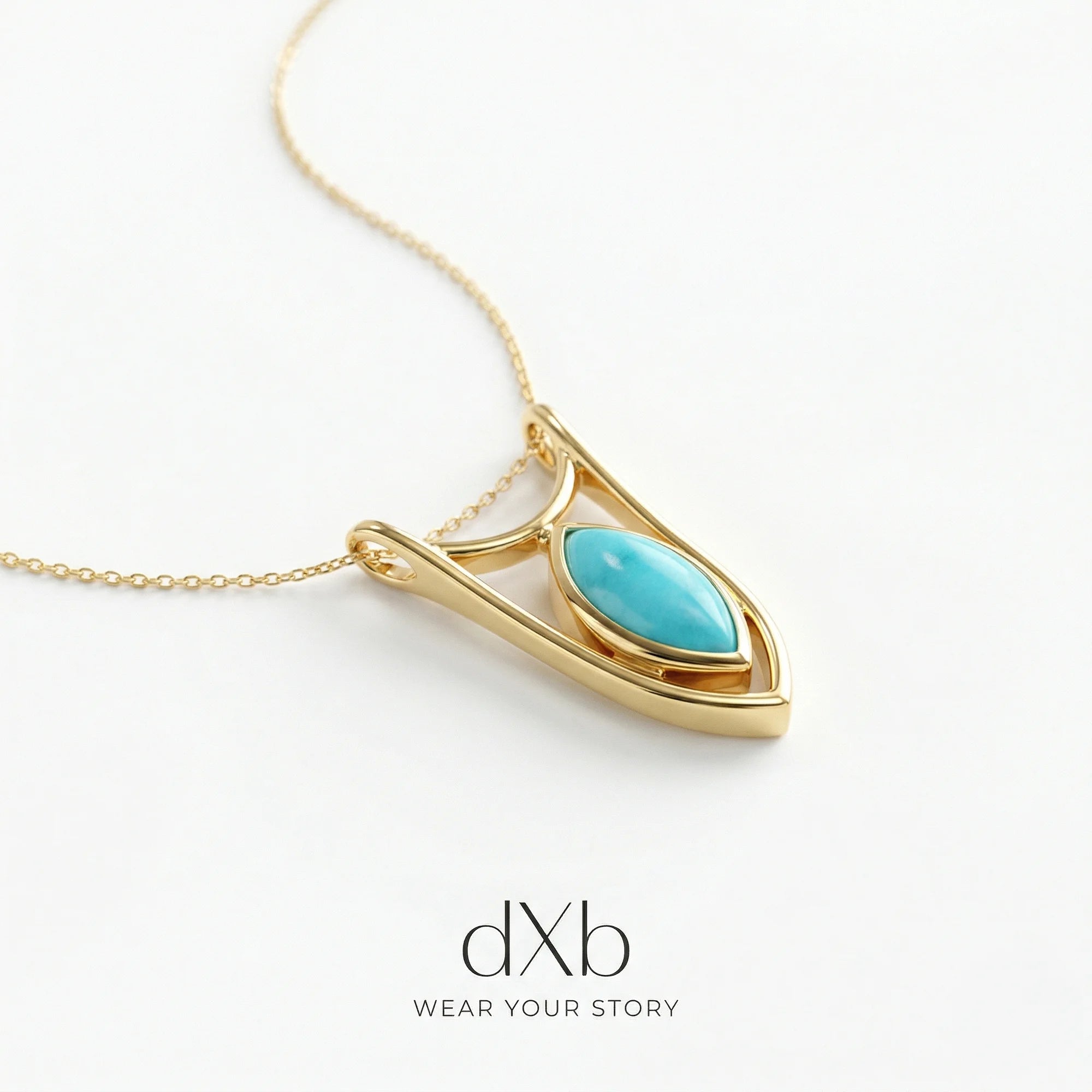 14k yellow gold Turquoise Marquise Modern Geometric pendant
