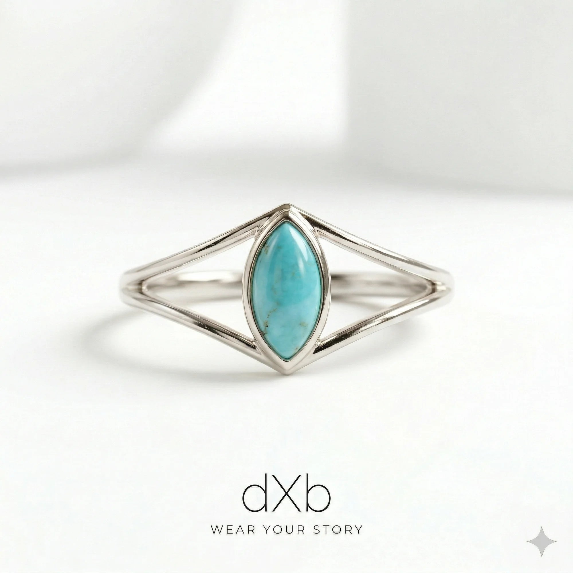 platinum turquoise marquise minimalist, geometric, split shank ring