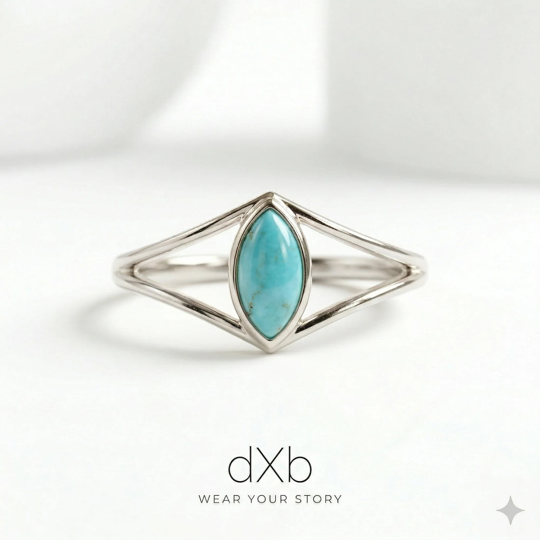 platinum turquoise marquise minimalist, geometric, split shank ring