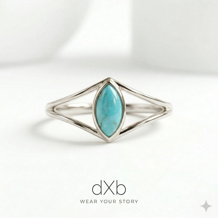platinum turquoise marquise minimalist, geometric, split shank ring