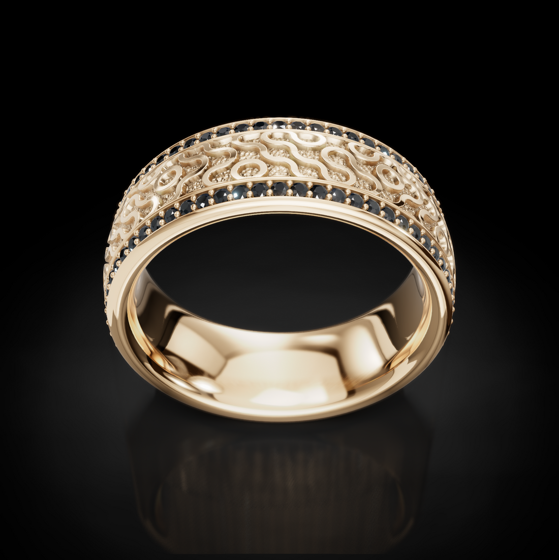 Modern Gold Wedding Ring with Diamond Accents and Braided Details