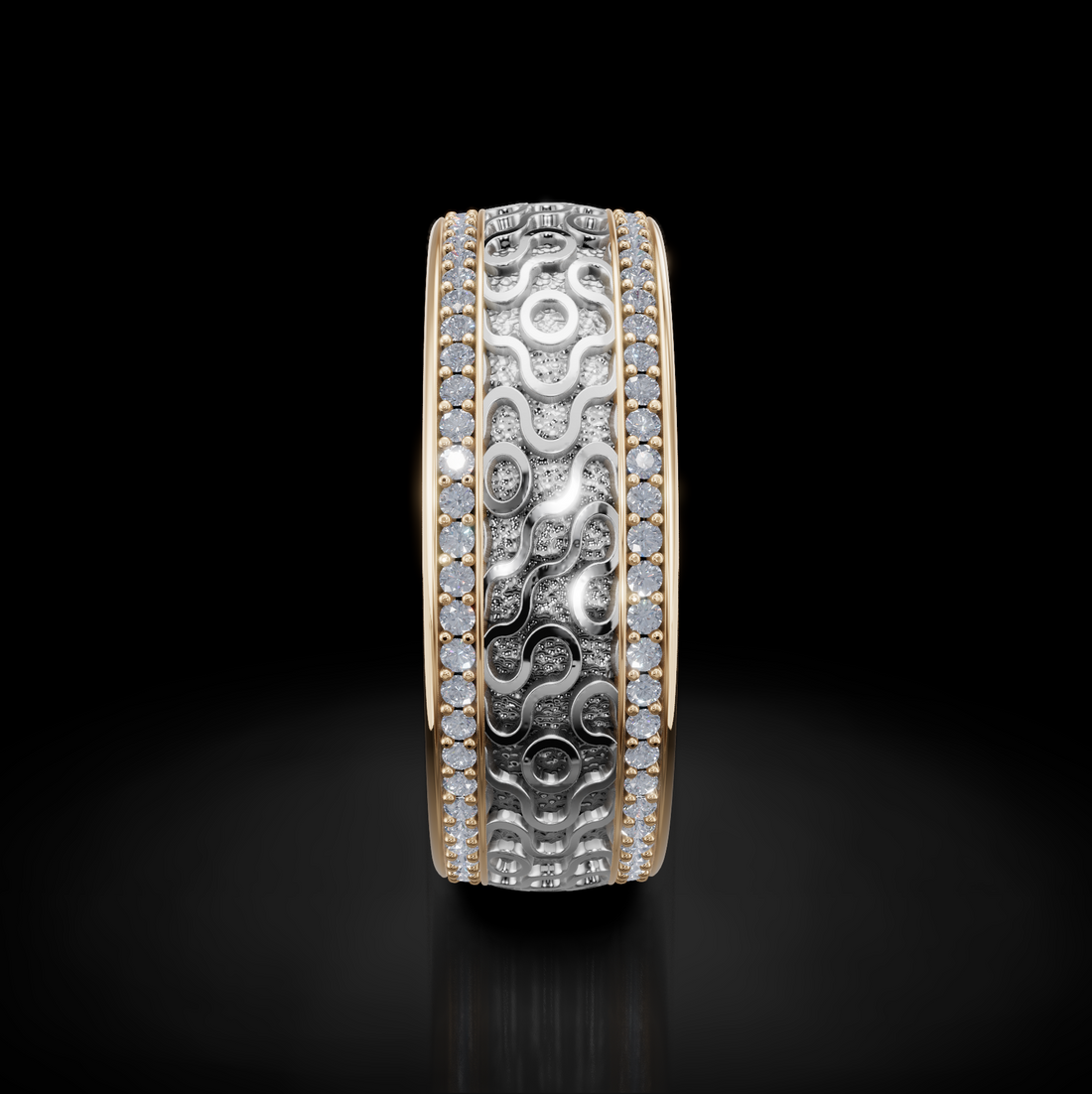 Modern Gold Wedding Ring with Diamond Accents and Braided Details